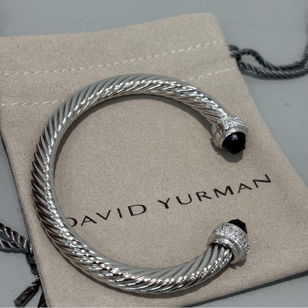 David Yurman 7mm Classic Cable Station Bracelet Silver with diamonds